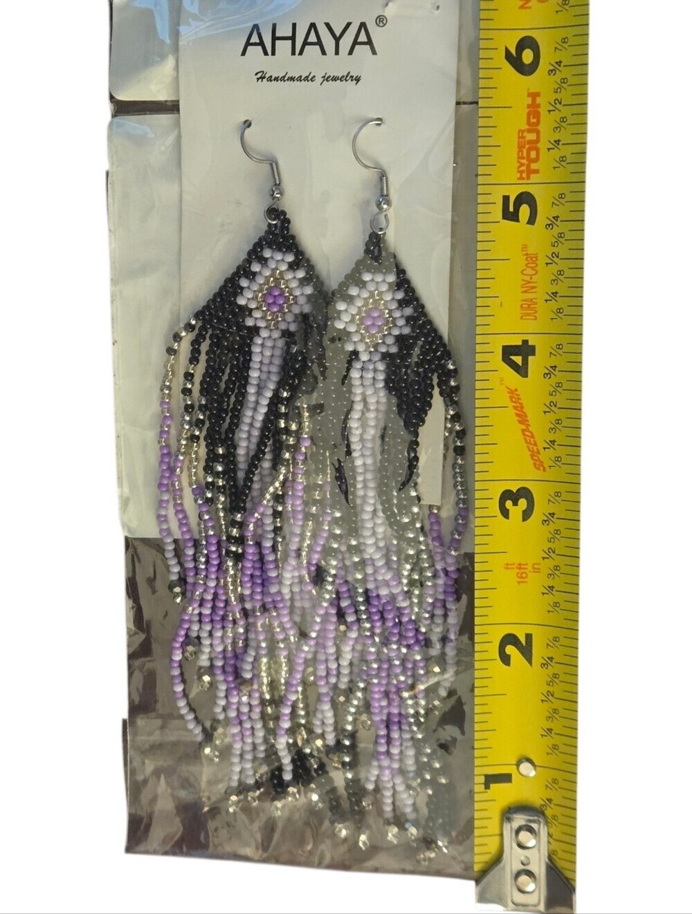 Bohemian Style Beaded Tassel Earrings Handcrafted Glass Seed Bead Dangles Purple - Picture 7 of 7
